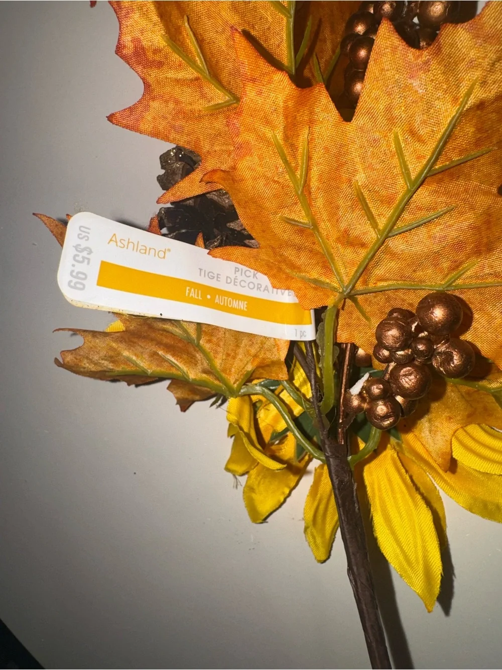 Michaels Yellow Sunflower with Autumn Leaves and Pinecone